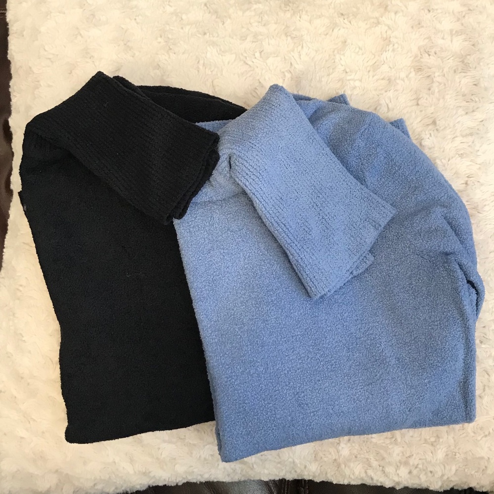 Set of 2 Velvet Touch Long Sleeve Turtle Neck Blue Black S World Republic